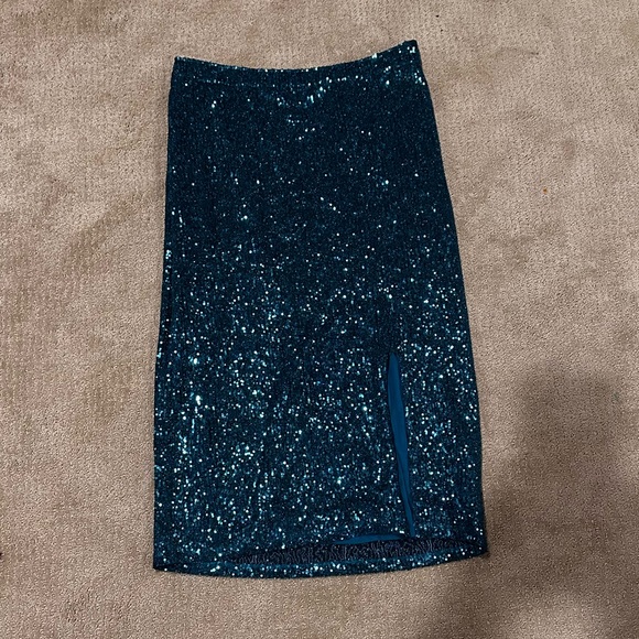 Maeve for Anthropologie Teal Sequin Midi Skirt - Picture 2 of 3